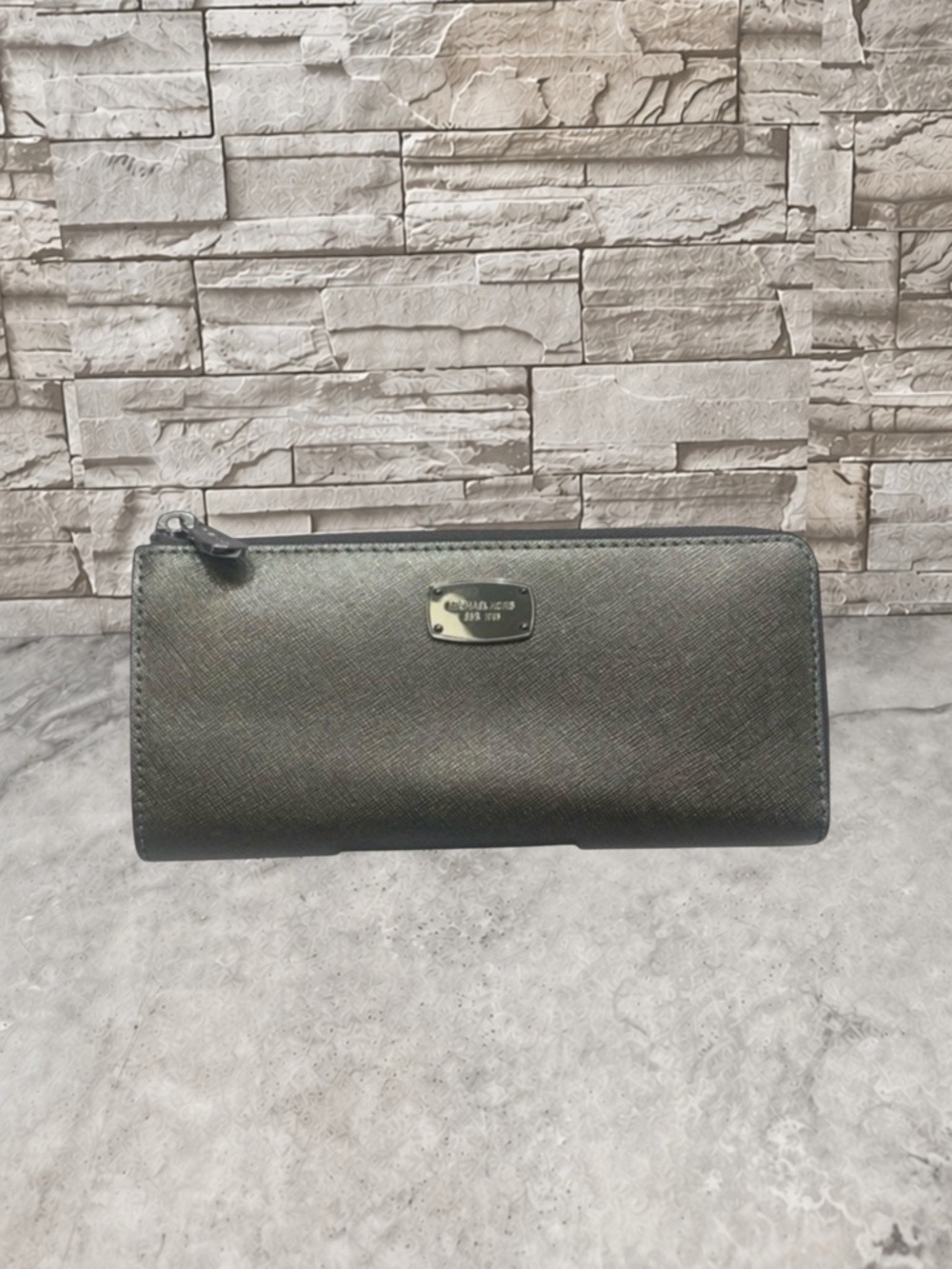 Michael Kors Metallic Quarter Zip Wallet Gunmetal